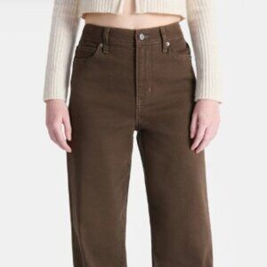 No Boundaries Womens High Rise Baggy Wide Leg Jeans 32" Brown